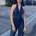 Denim Jumpsuit V Neck Zipper Bell Sleeveless Sexy Outifts Elegant Backpacker Party Summer 2025_mkmklike.com