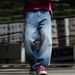 Men's Clothing Retro Blue Washed Denim Jeans Trendy Loose Fit Straight Leg Casual Pants New Spring_mkmklike.com
