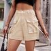 New American Denim Work Pants Casual Pocket Shorts With Elastic Waist For Women_mkmklike.com