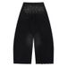 Men's Streetwear Jeans – Black Wide-Leg With Vintage Distressed & Rhinestone Embellishments_mkmklike.com