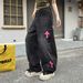 Men's American Streetwear Cross Stitch Patchwork Wide Leg Jeans - Relaxed Straight Fit Oversized Boyfriend Denim Pants_mkmklike.com