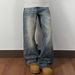 Unisex American Style Washed Retro Cleanfit Jeans Loose Straight Leg High Street Distressed Casual Pants Blue mid Waist Zipper Fly_mkmklike.com