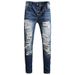 Men's Clothing Nostalgic Blue Jeans Straight Leg Mid-Waist Skinny Pants With Buttons Ripped Design For Street Style_mkmklike.com