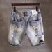 Men's Slim Fit Distressed Denim Shorts – Korean Street Style 5-Inch Inseam (28-36) – Lightweight Summer Grey Washed With Artisan Tears_mkmklike.com