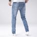 Men's Slim Fit Stretch Jeans - Classic Blue Washed Denim Pants With Tapered Leg For Casual Streetwear_mkmklike.com