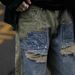 2025 Cross Border Splicing Destroyed Jeans Men's Fashion Brand American Retro Heavy Harem Lumberjack Overalls Beggar Pants_mkmklike.com