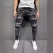 European And American Men's Ripped Printed Jeans Sticker Elastic Small Foot Jeans New_mkmklike.com