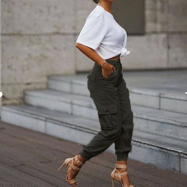Women's Clothing fashion loose nine point pants multi pocket slim fitting workwear women's pants_mkmklike.com