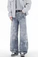 High-Waisted Slimming Wide Leg Jeans Jacquard Embroidered Floor Length Pants Versatile Loose Fit Jeans Light Blue Zipper Fly_mkmklike.com