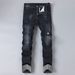 Men's Stretchy, Stylish Black Jeans With A Multi Layered Design, Slim Fit, Straight Leg, Suitable For All Seasons._mkmklike.com