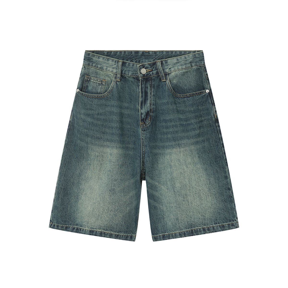 Men's Wide-Leg Denim Shorts - Retro Hong Kong Style | Mid-High Waist Loose Fit_mkmklike.com