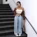 Women's High-Waisted Straight Leg Jeans Rhinestone Ins Style Washed Light/Dark Blue Casual Fashion Spring/Summer Full-Length Denim_mkmklike.com