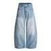 American Style Washed Vintage Scimitar Jeans Men's High Street Trend Loose Faded White Wide-Leg Casual Pants_mkmklike.com