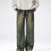 Men's Clothing Retro Distressed Jeans Men's Trendy High Street Autumn New Loose Straight Wide Leg Trousers_mkmklike.com