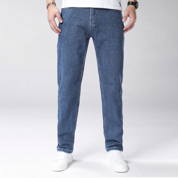 Men's Slim Fit Jeans - Classic Blue Denim Pants With Washed Finish, Cotton Blend Fabric, Straight Leg Design For Casual Style_mkmklike.com
