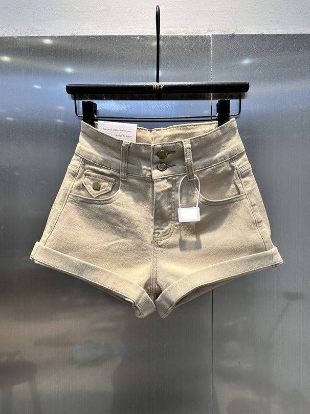 Khaki Stretch Denim Shorts For Women High Waisted Slimming Hip Lifting Versatile Hot Pants Spring New Style_mkmklike.com