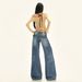 Orange Silk Women's Clothing#Dark Blue Double-button Washed Micro-flare Jeans For Women, Autumn Loose Fit, Slimming,_mkmklike.com
