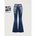 Women's Embroidered Back Pocket Flare Jeans - Rhinestone Accents & High Waist Stretch Denim (Blue, S-2XL)_mkmklike.com
