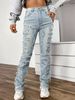 Women's Clothing denim embroidered straight pants fashion ins hot style elastic patch denim laminated straight denim women_mkmklike.com