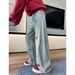 Men's Retro Embroidered Straight Leg Jeans Loose Fit American High Street Style Trendy Cool Deconstructed Trousers_mkmklike.com