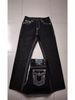 American High Street Fashion Brand Jeans White Thick Line Buddha Religion Straight Casual Pants_mkmklike.com