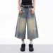 "Men's Vintage Distressed Jeans – Star Print & Ripped Details (Relaxed Wide-Leg Cropped Fit, Summer Style)"_mkmklike.com
