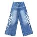 Men's Clothing Vintage Washed High Street Jeans For Men & Women | Retro Tribal Print | Straight-Leg Wide Pants | Cotton Comfort (S-XXXL, Blue)_mkmklike.com