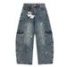 Punk Washed Oversized Scimitar Jeans For Men Trendy Niche Deconstructed Design Multi-Pocket Cargo Pants_mkmklike.com