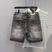 Summer New Washed Slim Fit Men's Denim Shorts Black And Gray Elastic Waist Ink Splash Hole Patch Casual Style_mkmklike.com
