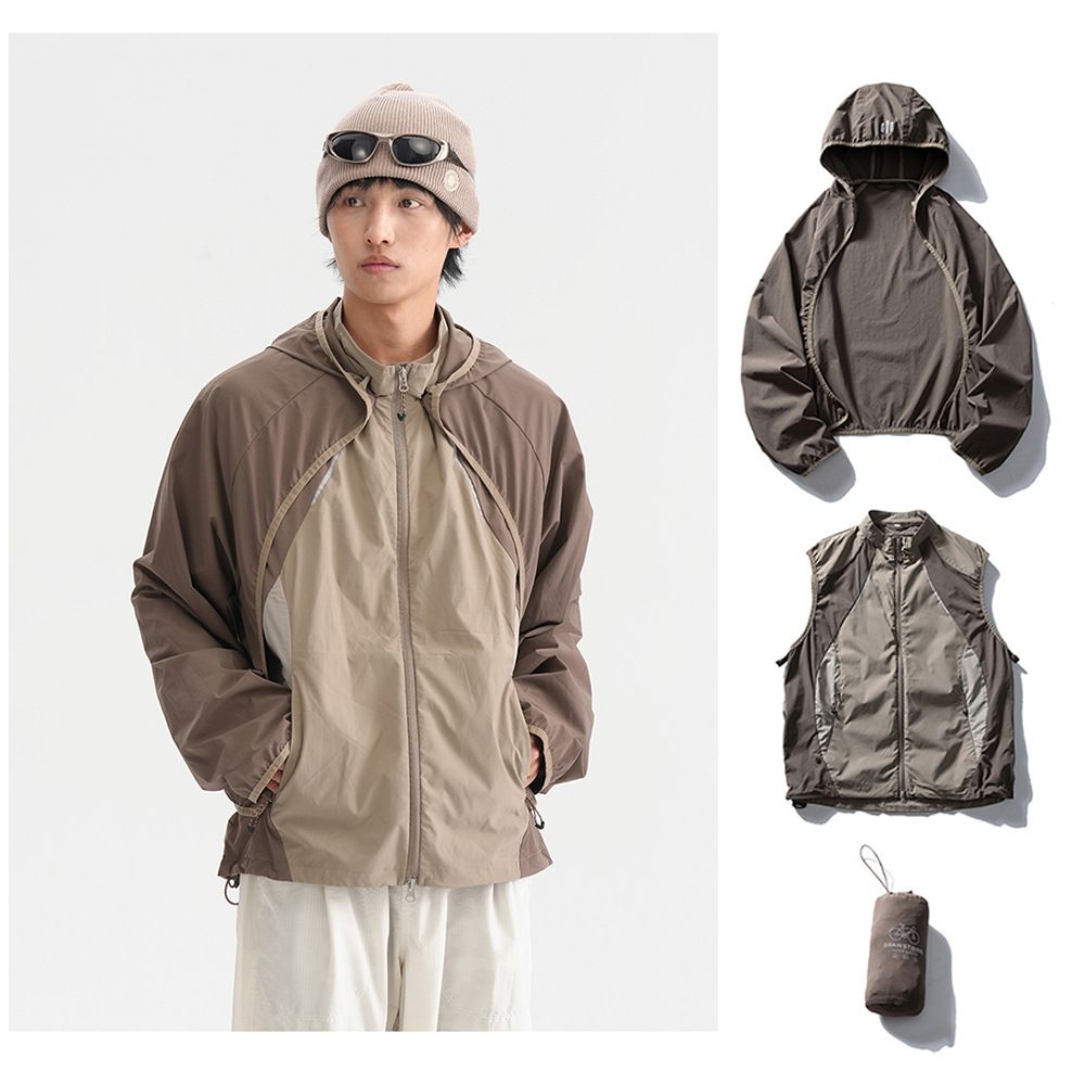 Men's Outdoor Waterproof Hiking Jacket With Detachable Inner Layer Reflective Design, Lightweight Sun Protection Hoodie (Purple Dusk Gray Sand )_mkmklike.com