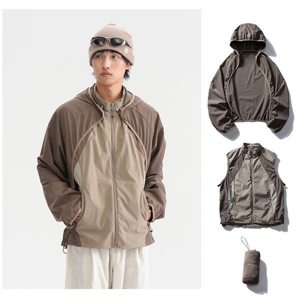 Men's Outdoor Waterproof Hiking Jacket With Detachable Inner Layer Reflective Design, Lightweight Sun Protection Hoodie (Purple Dusk Gray Sand )_mkmklike.com