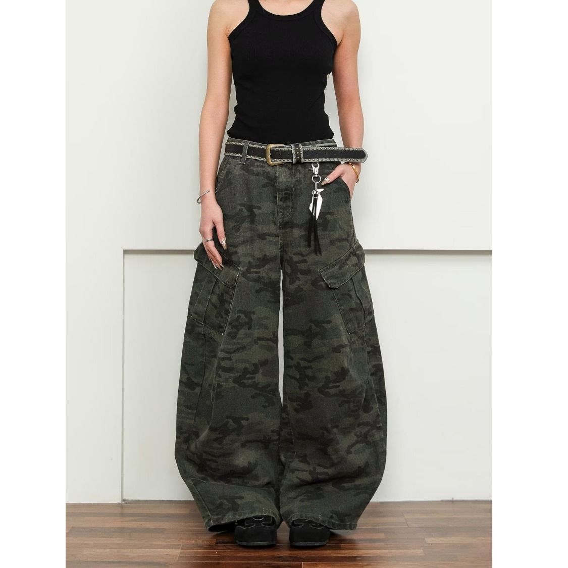 Men's Trendy Handsome Cross Border Denim American Retro Camouflage Curved Blade Sickle Pants Casual Street Style Couple Outfit_mkmklike.com