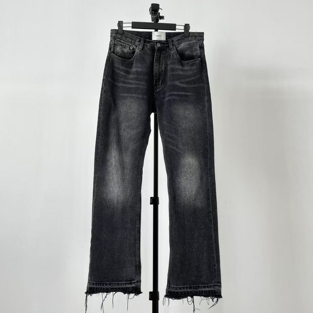 Vintage Black Fringe Bootcut Jeans – Distressed Washed Denim Pants With Retro Styling Fashion Trends_mkmklike.com