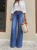 Retro Flared Jeans For Women - High Waist Vintage Denim Pants With Distressed Wash, 70s Inspired Wide Leg Bell Bottoms_mkmklike.com