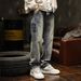 Men's Oversized Straight Leg Jeans - Vintage Washed Denim Pants For Casual Streetwear (S-XXXL, Blue, Non-Stretch Cotton)_mkmklike.com