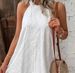 Women's Lace Solid Colour Sleeveless Button Up Neck Dresses_mkmklike.com