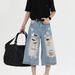 Vintage High Street Distressed Denim Capri Pants - Unisex Relaxed Fit Drop Crotch 7/10 Length Jeans For Summer_mkmklike.com