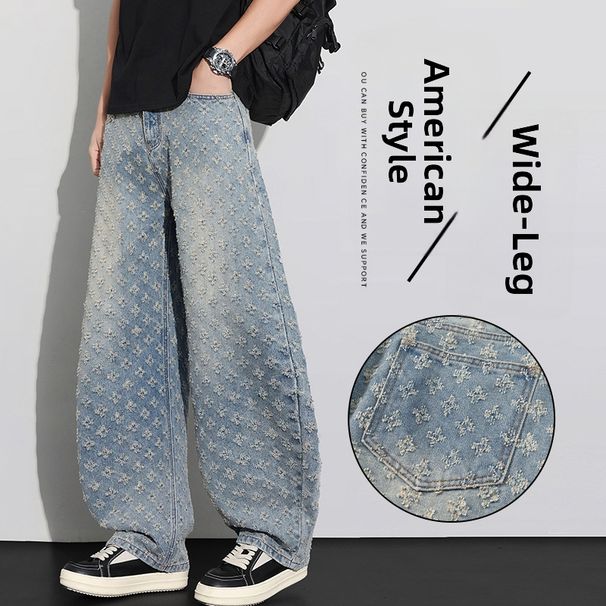 Men's Clothing Men's Style Designer Jeans Trendy Patterned Loose Fitting Straight Leg Curved Leg High Street Workwear Wide Leg Pants_mkmklike.com