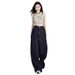 Women's Dark Blue High Waist Straight Leg Jeans - Non-Fade Stretch Denim Wide Leg Pants For Fall, Trendy Streetwear & Casual Outfits_mkmklike.com