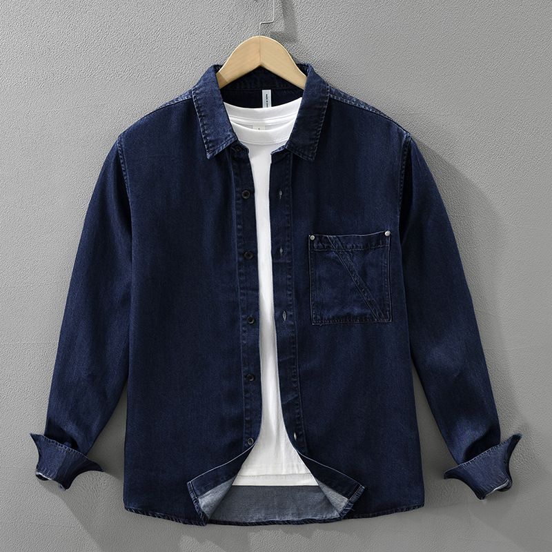 Retro Denim Long Sleeved Shirt For Men, Fashionable And Versatile, Artistic And Casual Loose Top_mkmklike.com