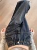 American-style High-end Petite Women's Jeans, Size 150, Fleece-lined, Black And Gray, Wide-leg, Loose-fitting, Slimming,_mkmklike.com