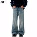 Men's Clothing Vintage Washed Blue Flared Jeans For Men & Women, Slim Fit, Stacked Hem, High Waist, Comfortable Cotton Denim Pants_mkmklike.com