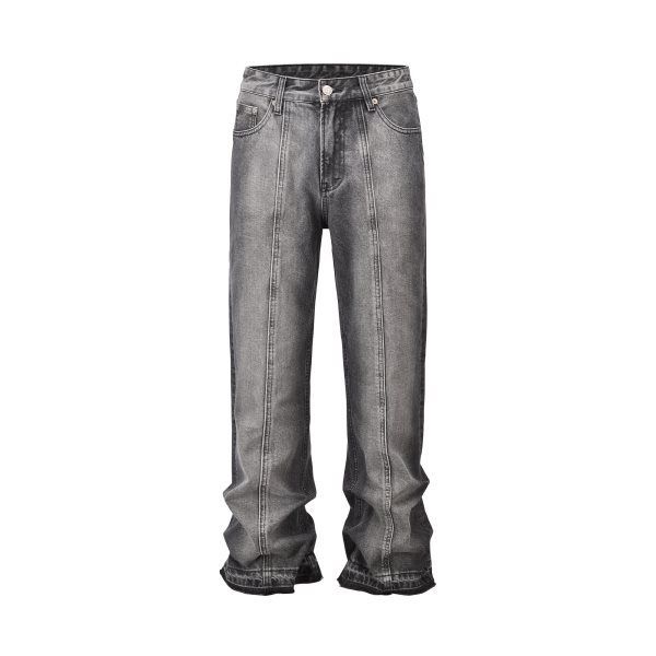 Patchwork Loose Fitting Slightly Flared Distressed Jeans High Street Fashion Mid Waist Cotton Blend Men And Women's Blue Jeans_mkmklike.com