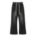 Men's Black Flared Jeans – Stretch Denim With Drawstring Waist & Fleece Lining (Gradient Black/Faded Black)_mkmklike.com