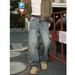 "Patchwork Wide-Leg Jeans – Retro High Street Style | Unisex Straight Fit With Distressed Details"_mkmklike.com