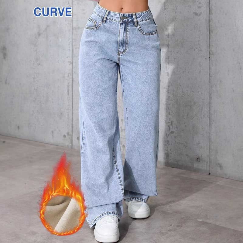 Plus Size High-Waisted Flare Jeans For Women – Light Blue, Stretch Denim, Fleece-Lined (0xl-3xl, Comfort Fit, Vintage Wash, No-Gap Waistband)_mkmklike.com