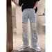 Men's Retro High Street Ripped Jeans Summer Thin Style Trendy Hip Hop Loose Straight Leg Casual Trousers_mkmklike.com