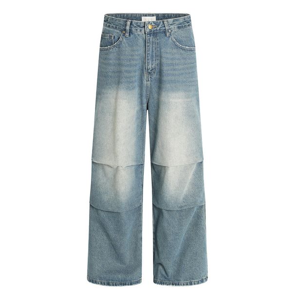 American Style Trendy Brand Ditreed Ripped Jean For Men With Wrinkled Deign Paratrooper Wide-Leg Straight Long_mkmklike.com