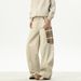 Plaid Pocket Splicing Scimitar Overalls Men's 2026 Spring New Trendy Brand Ruffian Handsome Loose Straight Casual Pants_mkmklike.com