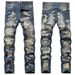 New In-Stock American Street Style Distressed Patchwork Vintage Punk Original Trendy Youth Men's Straight-Leg Jeans_mkmklike.com